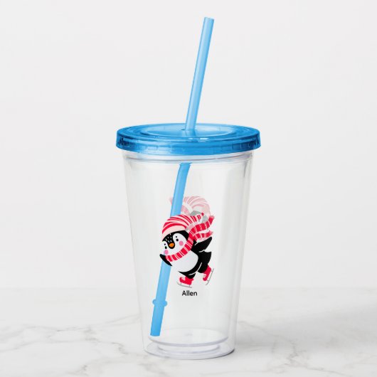 帽子とスカーフを身に着けたクリスマスペンギン アクリルタンブラー (裏面)
