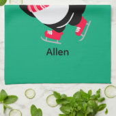 帽子とスカーフを身に着けたクリスマスペンギン キッチンタオル (折り畳み)