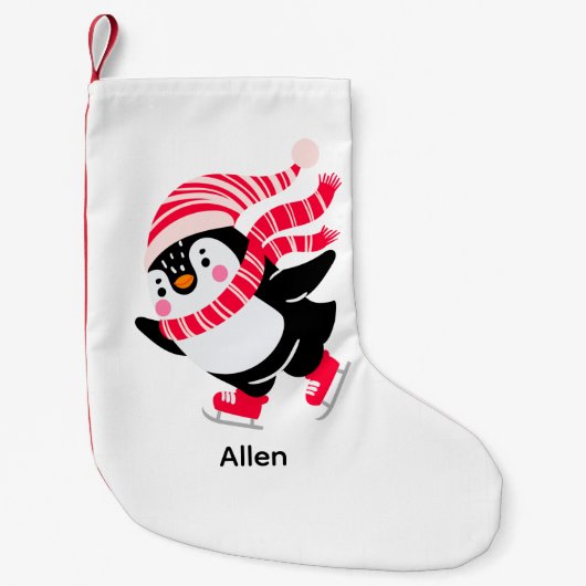 帽子とスカーフを身に着けたクリスマスペンギン スモールクリスマスストッキング (正面)
