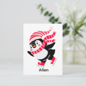 帽子とスカーフを身に着けたクリスマスペンギン ポストカード (スタンド正面)