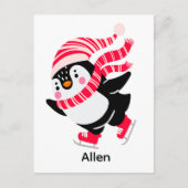 帽子とスカーフを身に着けたクリスマスペンギン ポストカード (正面)