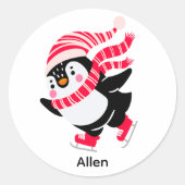 帽子とスカーフを身に着けたクリスマスペンギン ラウンドシール (正面)