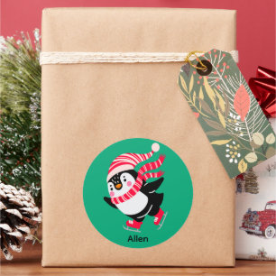 帽子とスカーフを身に着けたクリスマスペンギン ラウンドシール
