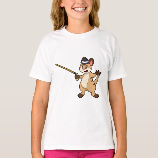 帽子とステッキを持ったミーアキャット Tシャツ (正面)