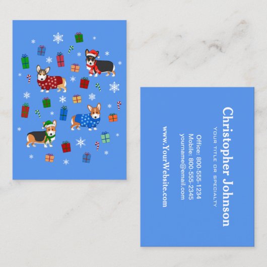 帽子とセーターが可愛いクリスマスコーギー 名刺 (正面/裏面)