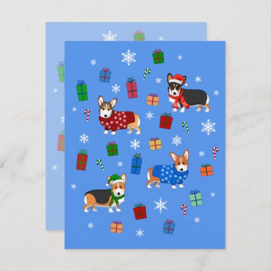 帽子とセーターが可愛いクリスマスコーギー 招待状 (正面/裏面)