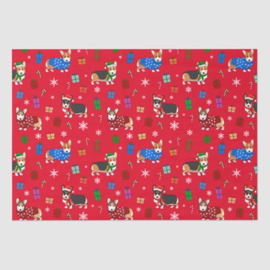帽子とセーターが可愛いクリスマスコーギー 薄葉紙 (正面)
