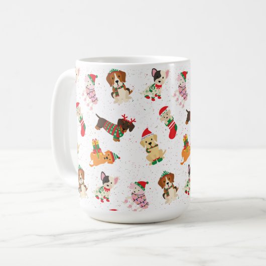 帽子とセーターを着たクリスマス犬 コーヒーマグカップ (正面左)