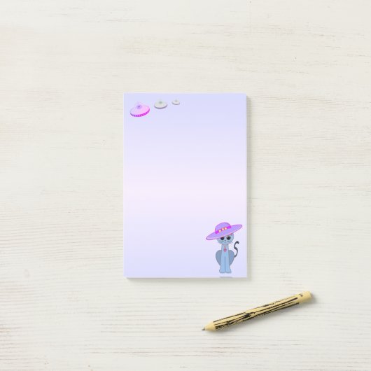 帽子とソーサーに入った飛んでいる猫 ポストイット (デスク上)