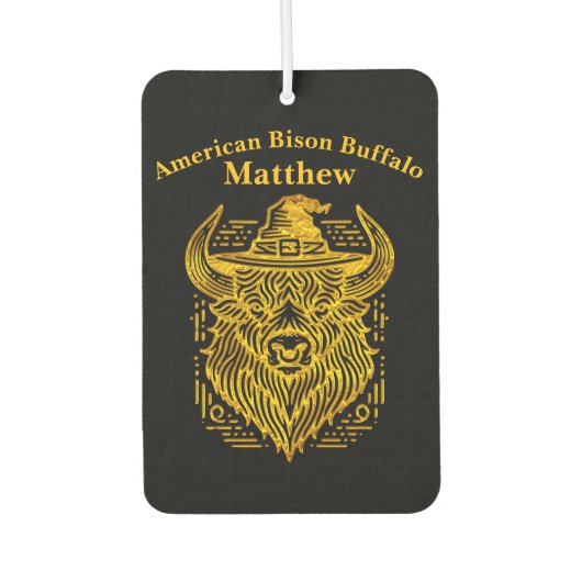 帽子とバイソンの複雑なデザイン カーエアーフレッシュナー (正面)