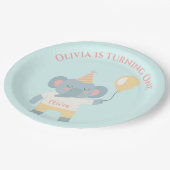 帽子とバルーンの誕生日パーティーを持つ象 ペーパープレート (アングル)