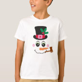 帽子とパイプの雪だるまの顔のキッズTシャツ Tシャツ (正面)