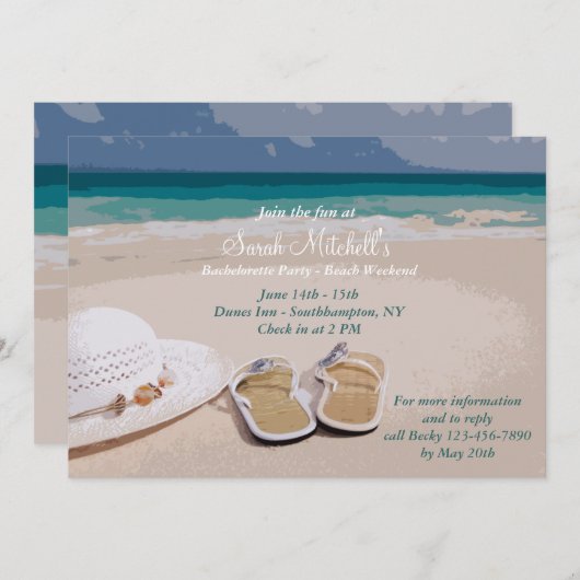 帽子とビーチシューズバチェロレッテ招待状 招待状 (正面/裏面)