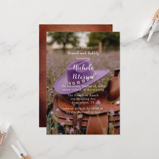 帽子とブンチを載せたフェンスのサドルとバブル 招待状 (正面/裏面インサイチュ)