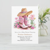 帽子とブーツワイルドウェスト女性のカーボーイベビーシャワー 招待状 (スタンド正面)