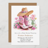 帽子とブーツワイルドウェスト女性のカーボーイベビーシャワー 招待状 (正面/裏面)