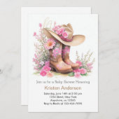 帽子とブーツ素朴女性のカーボーイベビーシャワー 招待状 (正面/裏面)