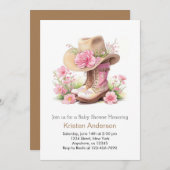 帽子とブーツ素朴女性のカーボーイベビーシャワー 招待状 (正面/裏面)