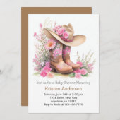 帽子とブーツ素朴女性のカーボーイベビーシャワー 招待状 (正面/裏面)