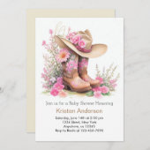 帽子とブーツ素朴女性のカーボーイベビーシャワー 招待状 (正面/裏面)