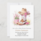 帽子とブーツ野生の西の水の色ベビーシャワー 招待状 (正面)