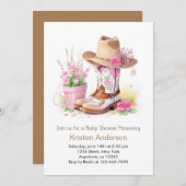 帽子とブーツ野生の西の水の色ベビーシャワー 招待状 (正面/裏面)