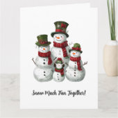 帽子とマフラーがお揃いの愛らしい雪だるまファミリー カード (正面)