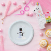 帽子とマフラーの雪だるま。 雪が大好き。 ペーパープレート (パーティー)