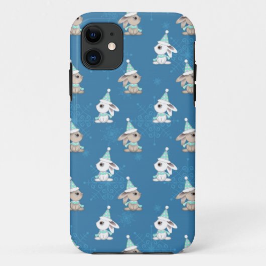 帽子とマフラーをつけたスノーバニーのお祭りアート Case-Mate iPhoneケース (裏面)