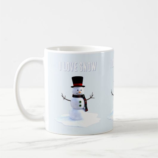 帽子とマフラーをつけた雪だるま。雪が好き コーヒーマグカップ (左)