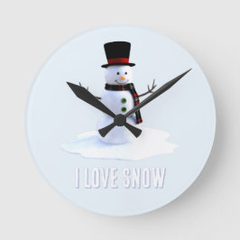 帽子とマフラーをつけた雪だるま。雪が好き ラウンド壁時計