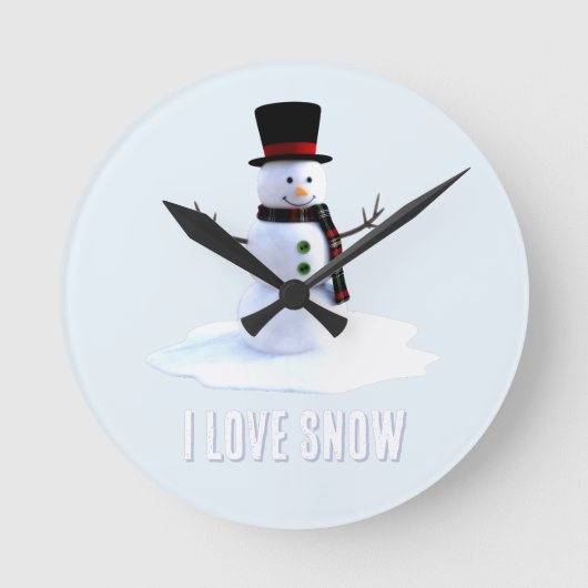 帽子とマフラーをつけた雪だるま。雪が好き ラウンド壁時計 (正面)