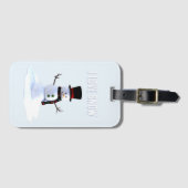 帽子とマフラー付きの雪だるま。雪が好き！ ラゲッジタグ (正面横)