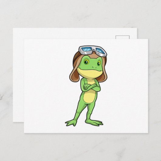 帽子とメガネでパイロットとしてのカエル ポストカード (正面/裏面)