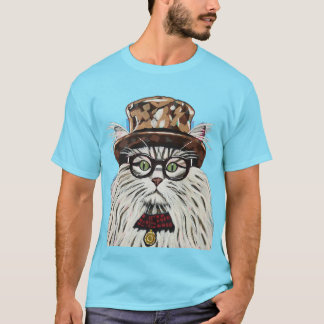 帽子とメガネをかけている猫 Tシャツ