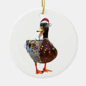 帽子とライト付きクリスマスダック セラミックオーナメント (正面)