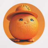 帽子と丸いオレンジ – 防水シール ラベル (デザイン2)