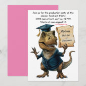 帽子と卒業式の服を着た恐竜が卒業証書を持っている 招待状 (正面/裏面)