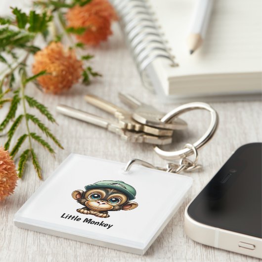 帽子と小さな猿を言う漫画かわいいベビー キーホルダー (正面右)