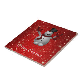 帽子と手袋を備えた幸せな雪だるま タイル