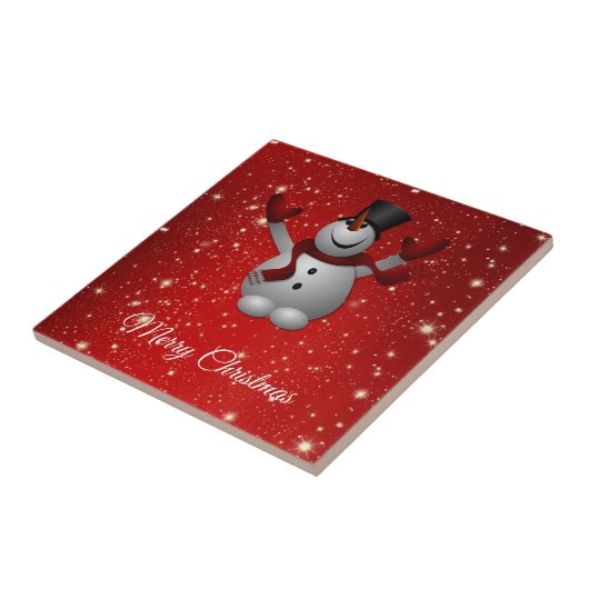 帽子と手袋を備えた幸せな雪だるま タイル (側面)