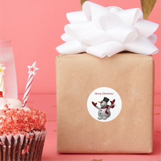 帽子と手袋を備えた雪だるま ラウンドシール (パーティー)