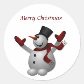 帽子と手袋を備えた雪だるま ラウンドシール (正面)