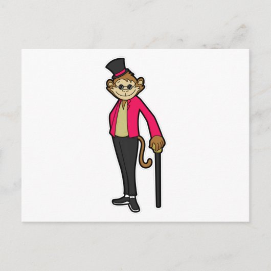 帽子と杖を持った紳士としてのサル ポストカード (正面)