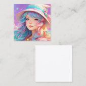 帽子と杖を持つ漫画の少女 スクエア名刺 (正面/裏面)