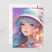 帽子と杖を持つ漫画の少女 ポストカード (正面/裏面)