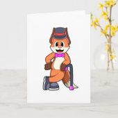 帽子と杖を持つ紳士としてのキツネ カード (黄色い花)