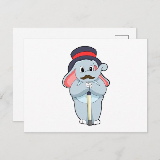 帽子と杖を持つ紳士としての象 ポストカード (正面/裏面)