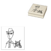 帽子と猫を持つ男 – 木製切手 ラバースタンプ (押印)