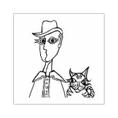 帽子と猫を持つ男 – 木製切手 ラバースタンプ (インプリント)